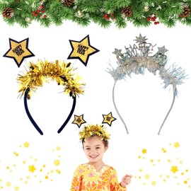 Pack of 2 New Year's Eve Headbands, 2025 Happy New Year Headdress, New Year's Eve Headband, Headband with Glittering Stars, New Year Christmas Headpiece for Children Party Accessories, New Year Photo