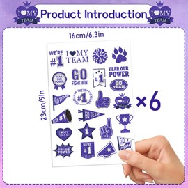 Purple Team Spirit Temporary Tattoos - Gameza 138PCS Purple Spirit Party Favors Supplies Decorations Glitter Spirit Week Tattoos Stickers for Cheerleading Teams Sports Game Day Prizes