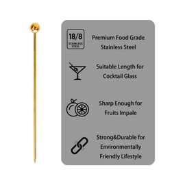 Lexenic 4.3" Gold Metal Cocktail Picks 12Pack+Holder Kit,Premium 304 Stainless Steel Reusable Appetizer Skewers Set for Sandwiches, BBQ Snacks, Cocktails. (4.3 inch)