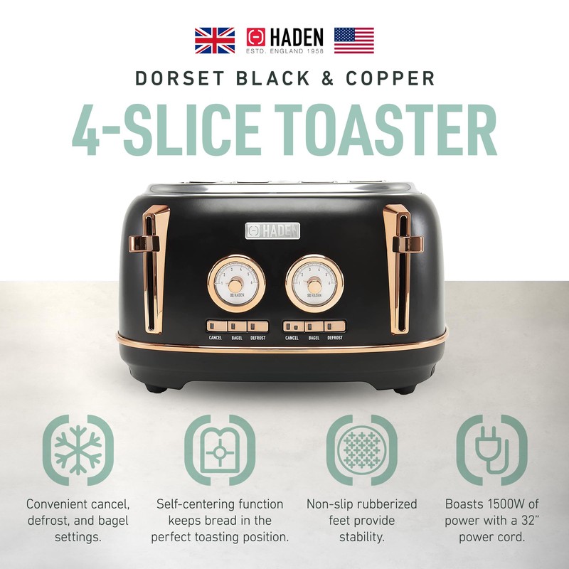 Haden Dorset 4 Slice Wide Slot Stainless Steel Toaster with