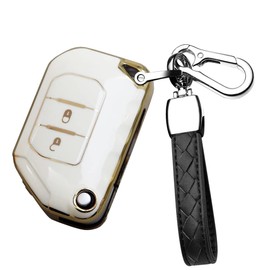 HIBEYO Funda para llave de coche con llavero para Jeep Wrangler JL JLU Gladiator 4XE 2018-2021 Accesorios de carcasa de TPU suave con 2 botones de protección completa (blanco)