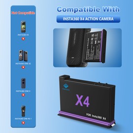 POEOSAS 360 X4 Battery for insta360 x4, 2-Pack 2500mAh and 3-Channel Type-C Fast Charger Case Compatible with Insta360 X4 Action Camera Batteries and Charger with Misro SD Card Slots