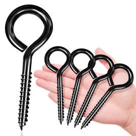 ALDMIO 5 Inch Eye Hooks, 6 Pcs Screw in Hooks, Stainless Steel, Black Large Screw Hooks for Indoor and Outdoor Use