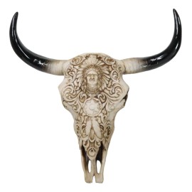 Southwestern Tribal Buffalo Skull Tribal Indian Chief Scrollwork Wall Decor