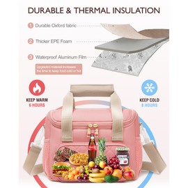 Hairao Lunch Bag For Women,Roomy Insulated Lunch Box For 2 Meals,Large Adult Tote Bags With Cutlery Pockets & Adjustable Strap,Leakproof & Dourable Nurse Cooler Bag For Work School Picnic Travel Beach