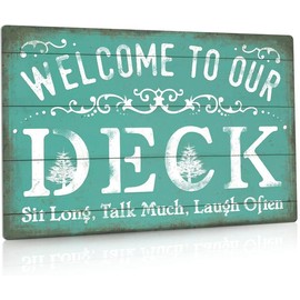 Deck Sign, Rustic Farmhouse Wall Decor, Indoor/Outdoor Use, 12x8 Inches Aluminum Metal Sign (Deck Rules) - Color: Talk Much, Laugh Often, Size: 12x16 Inch Tin Sign