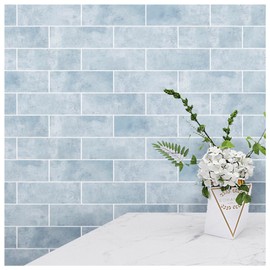 Tilingview 30 PCS Peel and Stick Backsplash Tile for Kitchen/Bathroom/Living Room, 3"x 9" Self-Adhesive Subway Tile for Backsplash, Imitation Glazed Tiles/Handmade Tiles (Matte Pastel Blue)