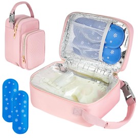 Breastmilk Cooler Travel Bag with Ice Pack,Portable Breastmilk Cooler Bag with Buckle Handle,Insulated Breastmilk Storage Bag Cooler,Pink