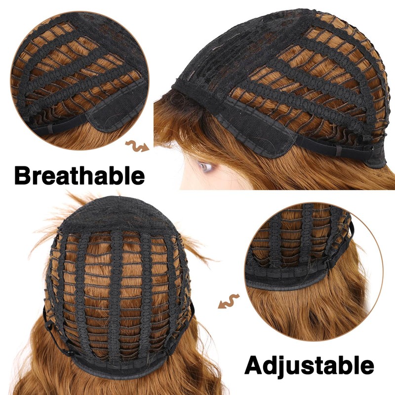 DaiMer Brown Wig with Bangs Auburn Wigs for Women Short