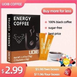 UOIB 【$2.99】UOIB Energy Coffee - 1 Box/7 Packs - Natural Beverage for Men and Women, Enriched with Maca and 85 Trace Elements, Provides Energy, Rich Flavor, Instant - Specification: 1 week (1box)