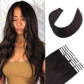 Sixstarhair Dark Brown Remy Tape In Hair Extensions Premium 100 Human Hair With Invisible Tape Attached Semi Permanent Hair Extensions 50g [Color 2 Dark Brown 14inch]