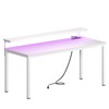 DlandHome Computer Desk 60” with LED Lights &Power Outlets, Writing