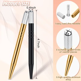 Microblading - 10 bolígrafos manuales para cejas, microcuchillas, de aluminio, herramientas manuales de microcuchilla, soporte para microcuchillas para suministros de maquillaje, salones, 2 colores (dorado, negro)