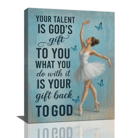 Ballet Wall Art Ballerina Canvas Painting Ballet Dancer Pictures Wall Decor Christian Inspirational Decorations Framed Artwork for Bedroom Bathroom Living Room Office Gifts for Women Girl 12"x16"