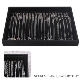 Julysky 2 Pcs/set Stackable Jewelry Organizer Trays，Necklace Tray+Necklace Tray, Jewelry Displays for Selling,Black