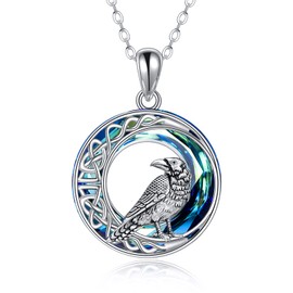 YAFEINI Raven Necklace 925 Sterling Silver Celtic Knot Moon Crow Raven Pendant Necklace Gothic Viking Animal Lover Jewellery Gifts for Women Men