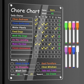 Acrylic Magnetic Chore Chart for Kids,Chores Chart for Fridge Refrigerator,Behavior Reward Responsibility Chart for Multiple Kids,Weekly to Do List Fridge Board for Teens Family,9"x12" (1 Pack)