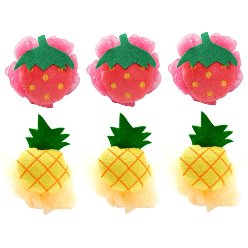 Minkissy 6pcs Fruit-Shaped Mesh Shower Balls Gentle Exfoliating Bath Sponge