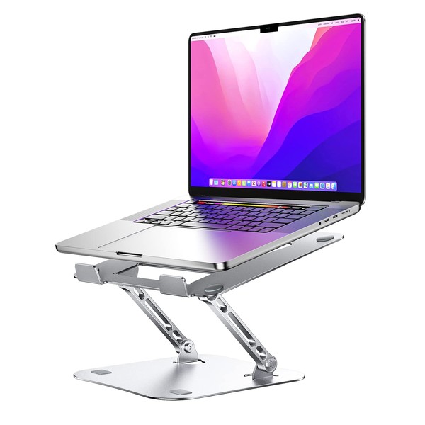 Laptop Stand, PC Stand, Macbook Stand, Stepless Height Adjustable Angle, Improves Posture, Relieves Back Pain/Stoop, Foldable, Anti-Slip, Aluminum Alloy, Stability, Heat Dissipation, Compatible with Tablets, Laptops, Monitors