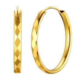 ChicSilver Gold Hoop Earrings for Women 3mm Wide Diamond Cut Gold Plated Small Hoops Circle Endless Huggie Hoop Earrings Fashion Loop Earrings(30mm)