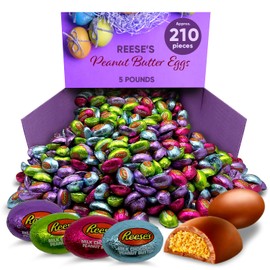 Reeces Peanut Butter Eggs In Pastel Color Foil Wrapped 5 Pound (80oz) - Individually Wrapped Chocolate Easter Candy Egg In Color Pastel Foil - Reeces Eggs Peanut Butter Creme Center Coated In Smooth Milk - Reeces Blue , Pink, Green & Purple Foil Wrapped 