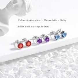 Loutade Silver Studs Earrings for Women, 3 Pairs 925 Sterling Silver Stud Earrings Set, Hypoallergenic 6mm Cubic Zircon Stud Earrings, CZ Round Small Cartilage Silver Sleeper Earrings for Girls