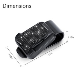 FALVFUN Bling Car Sun Visor Sunglasses Holders, Crystal Rhinestone Auto Eyeglasses Hanger Mount, Sparkly Diamond Ticket Card Clip Organizer for Women Girls, Universal for Vehicles (Black