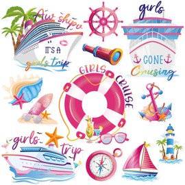 Dazoratix Girls Trip Cruise Decorations - 12 Pcs Ship Cabin Door Magnets Stateroom Accessories Anchor Palm Magnetic Stickers for Girl Party Holiday Summer Carnival Decals Fridge Locker Decor