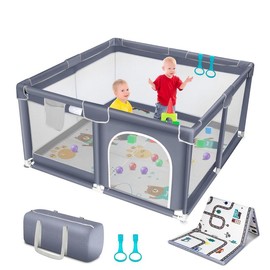 【Clearance Sale】Baby Playpen with Anti-Slip Mat, Indoor&Outdoor Playard Kids Activity Center with Gate,Sturdy&Safety Baby Fence,for Infants & Toddlers:_Grey (Playpen Only)
