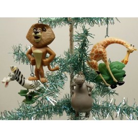 Madagascar 4 Piece Holiday Christmas Tree Ornament Set Featuring Gloria the Hippo, Alex the Lion, Marty the Zebra, and Melman the Hypochondriac Giraffe - Shatterproof Design Ranging from 3" to 4" Tall - Great For Kids