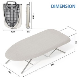 KINGBOARD Tabletop Ironing Board, Small Ironing Board with Iron Rest, Folding Iron Board, Extra Thick Cover, Portable Tabletop Ironing Board with Non-Slip Feet, 30x12 Beige