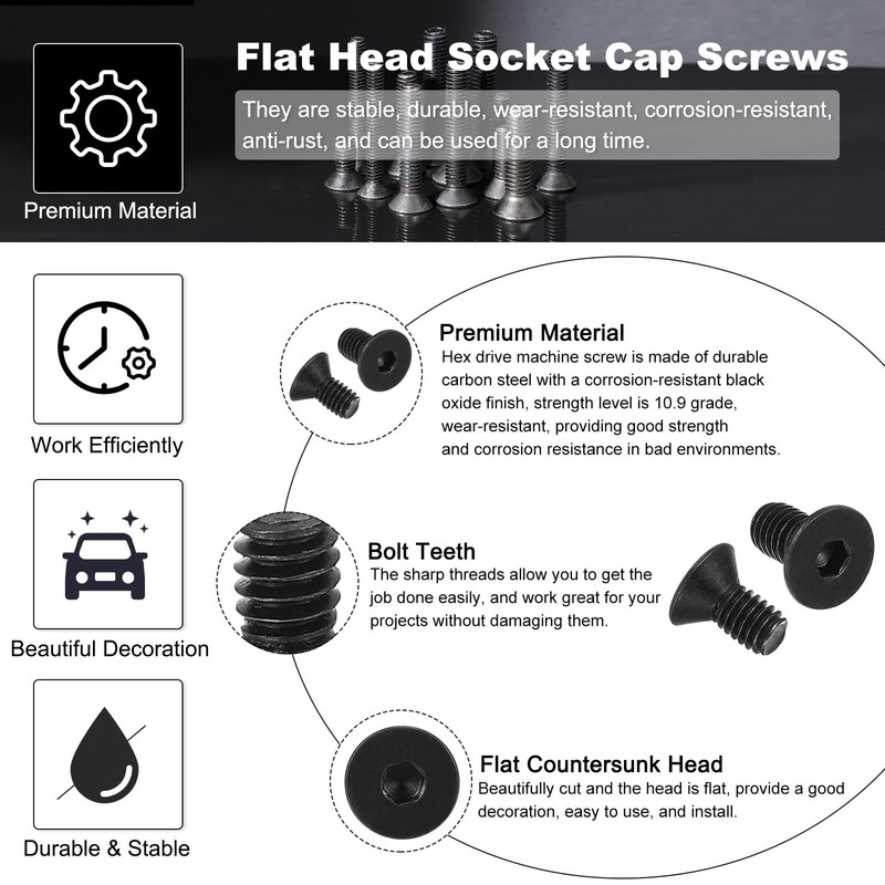 PATIKIL Hex Socket Cap Screw 5/16-18 x 5/8" Flat Head