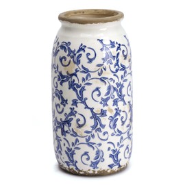 VICTOR & TERESA Rustic Blue and White Vase for Home Decor, Ceramic Vases for Flowers, Farmhouse Decorative Vases for Pampas Grass,Table, Mantel, Living Room, Centerpieces, 9.8'', Gifts for Mom