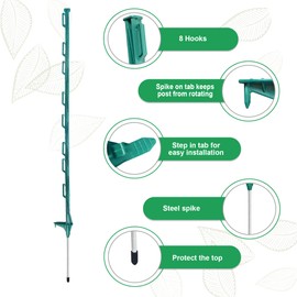 20 Pack 48inch Step-in Electric Fence Posts – Temporary Plastic Fence Stakes for Garden and Farm Protection, Easy to Install and Move.（Green）