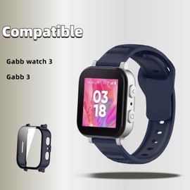 QHBAMD Band and Case for Gabb Watch 3, Soft Silicone Strap with Full Protective Cover, Breathable Replacement Wristband (Midnight Blue)
