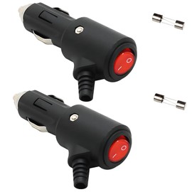 Leloco 2 Stück KFZ Universal 12V Zigarettenanzünder Stecker, 12V-24V Sicherheits-Universalstecker Normstecker mit LED-Schalter und 2 Stück 15A Sicherung für Auto LKW PKW Motorrad Navi usw