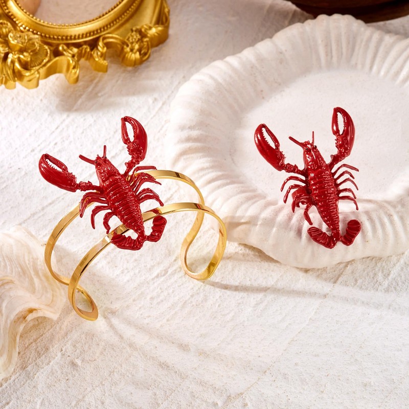 MYANAIL Fun Lobster Bracelet Ring Set for Women 3D Red
