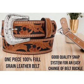 F&L CLASSIC mens Western full grain Leather belt Strap w/Snaps for Interchangeable Buckles, USA,7-941-07-size 32