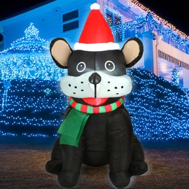Glimin 5ft Christmas Inflatables LED Lighted French Dog Wearing Hat Blow up Decorations Dog Built in for Holiday Party Yard Garden Lawn Decoration Outdoor Indoor