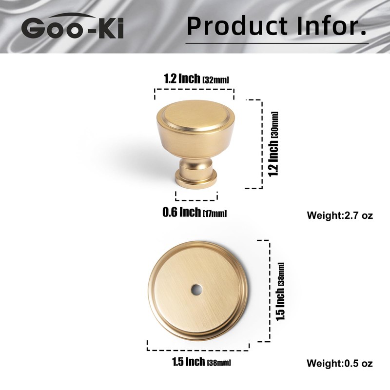 Goo-Ki 6 Pack Cabinet Knobs with Backplate Champagne Bronze Drawer