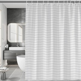 Checkered Shower Curtain - Black Line White Check Shower Curtain, PEVA Waterproof Bathroom Curtains with 12 Hooks, 180 x 200 cm