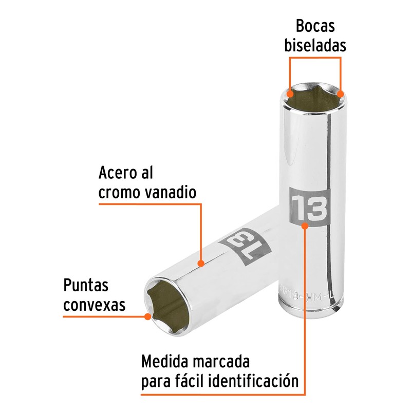 Truper D-3813-HM-L, Dado de 6 puntas, largo, cuadro 3/8" de