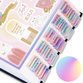 Bible Tabs with Unique Stickers, Bible Tabs for Women, Laminated Bible Tabs, Christian Gifts, Large Print Bible Tabs for Easy Navigation, Bible Book Index Tabs Labels, Bible Study Supplies (Rainbow)