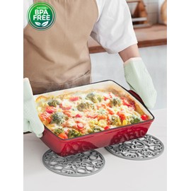 SMARTAKE 3 Set Silicone Trivet Mats, Multi-Use Carved Trivet Mat, Insulated Non-Slip Durable Kitchen Mats, Flexible Modern Kitchen Table Mat, for Hot Dishes, Pots, Dining Countertop, Grey