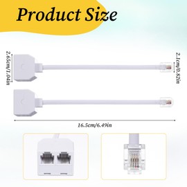 Phone Jack Splitter Rj11 Male to Dual Female Cable 6P4C Two Way Telephone Splitters Phone Splitter for Landline Suitable for Telephone, Fax Machine, White 2 Pack