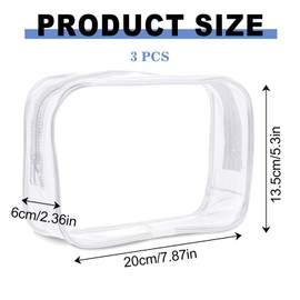 Pack of 3 Cosmetic Bags, Toiletry Bag, PVC Waterproof Cosmetic Bag, 20 x 13.5 x 6 cm, Travel Makeup Bag, Waterproof, Lightweight, Small Makeup Bag for Women, Men, transparent