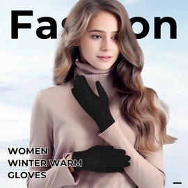 Kiiwah Winter Touch Screen Gloves Thermal Gloves Ladies Thicken Fleece Lined Mittens Gloves Printed Heart Fingers Touchscreen Gloves Warm Gloves for Women Girls Smartphone Texting Work Sport