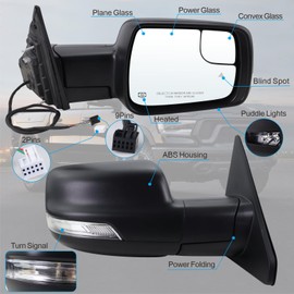 Lqito Right Passenger Side Mirror Compatible With 2019-2025 Ram 1500 With Power Folding Power Glass Heated Turn Signal Puddle Lights Blind Spot Matte Black Replace #68276502AH(2+9Pins)