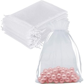 100PCS 4x4.7inch (10x12cm) Drawstring Organza Jewelry Favor Pouches Wedding Party Festival Gift Bags Candy Bags (White)