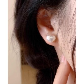 Colorful Heart Pearl Stud Earrings for Women Girls Sterling Silver Post Gold Plated Enamel Shell Pearl Front Back Piercing Cartilage Studs Earring Hypoallergenic Dainty Cute Jewelry Gifts (Blue)